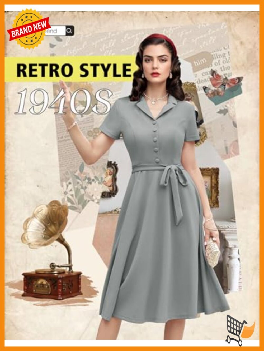 Vintage Tea Dress Short Sleeve Cocktail Party Dress A-Line Swing Dress - Picture 2 of 6